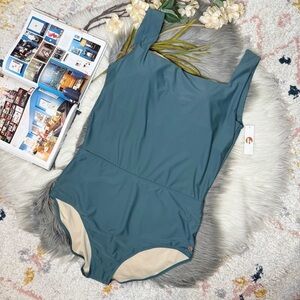 NEW Honeymark Rosemary Juniper Blue Teal Women’s Plus One Piece Swimsuit Sz 2X